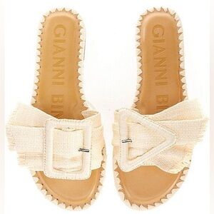 NWOB Gianni Bini Jaxson Raffia Mismatched Buckle Slides